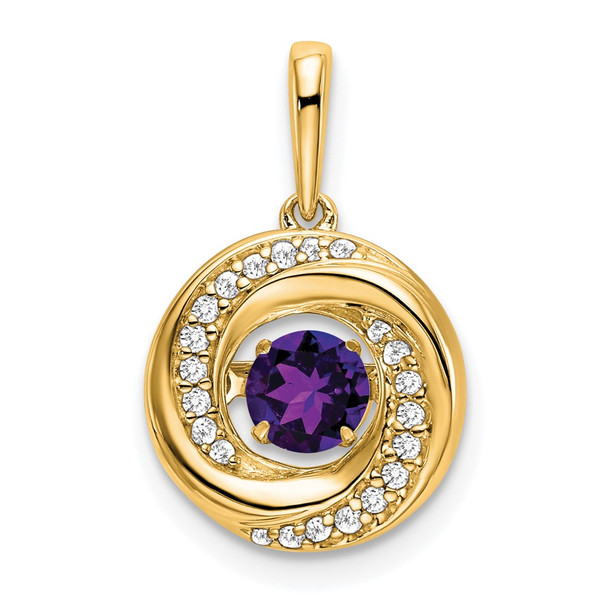 14k Yellow Gold Round Amethyst and Diamond Pendant