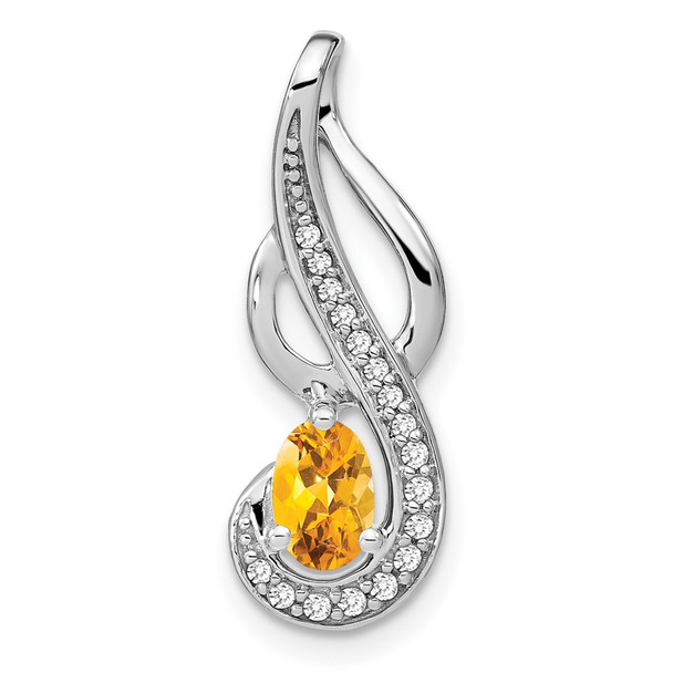 14k White Gold Citrine and Diamond Swirl Pendant