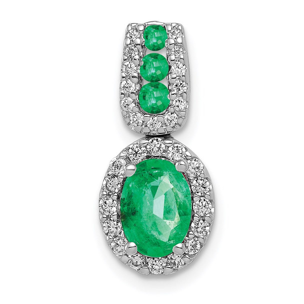14k White Gold Halo Diamond and Oval Emerald Halo Pendant