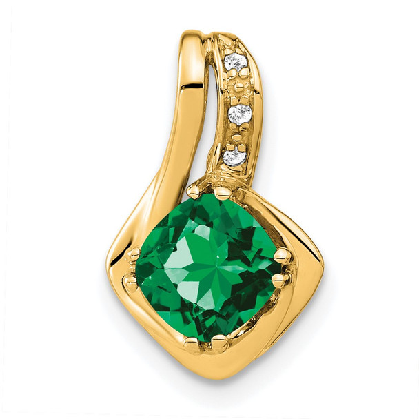 14k Yellow Gold Created Emerald and Diamond Pendant