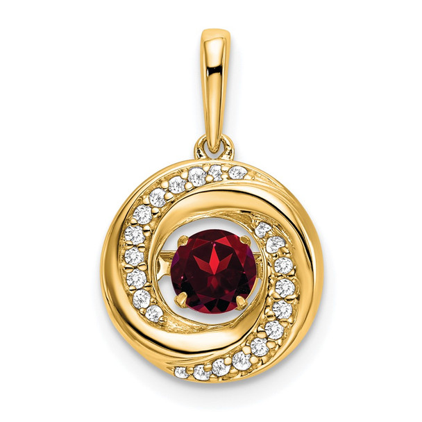 14k Yellow Gold Round Garnet and Diamond Pendant