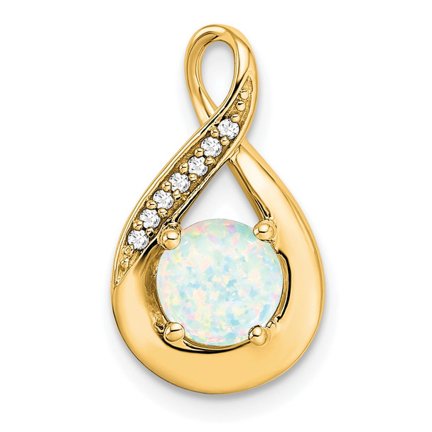 14k Yellow Gold Created Opal and Diamond Pendant