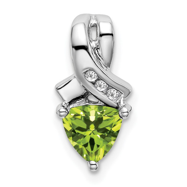 14k White Gold Trillion Peridot and Diamond Pendant