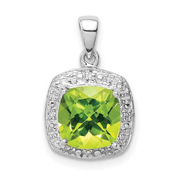 Sterling Silver Rhodium Plated Peridot and Diamond Pendant QDX802