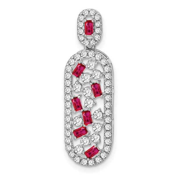 14k White Gold Ruby and Diamond Oval Chain Slide Pendant