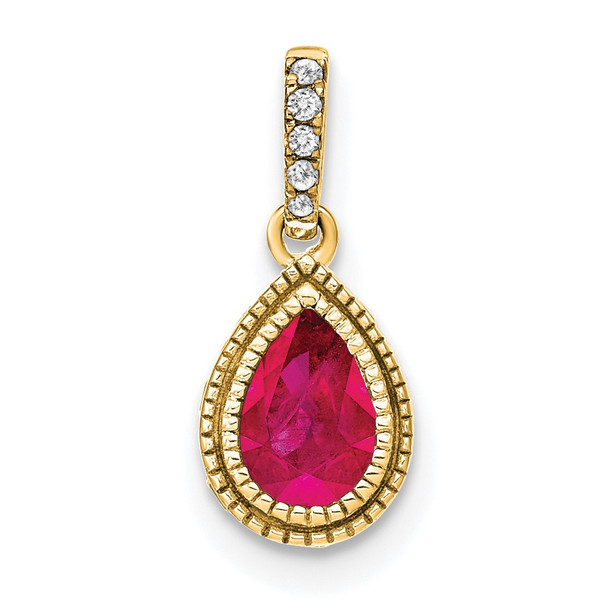 14k Yellow Gold Pear Ruby and Diamond Pendant