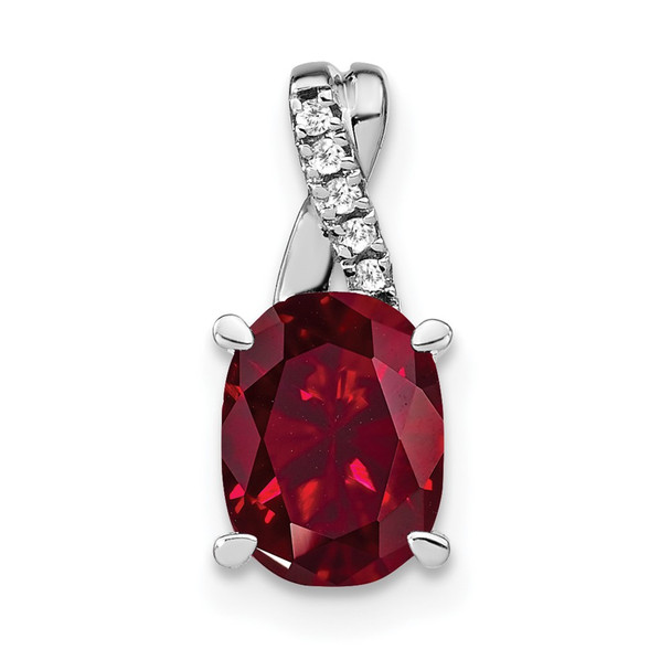 14k White Gold Oval Created Ruby and Diamond Pendant