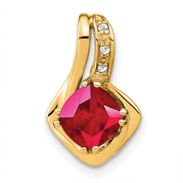 14k Yellow Gold Created Ruby and Diamond Pendant