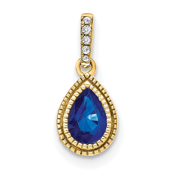 14k Yellow Gold Pear Sapphire and Diamond Pendant