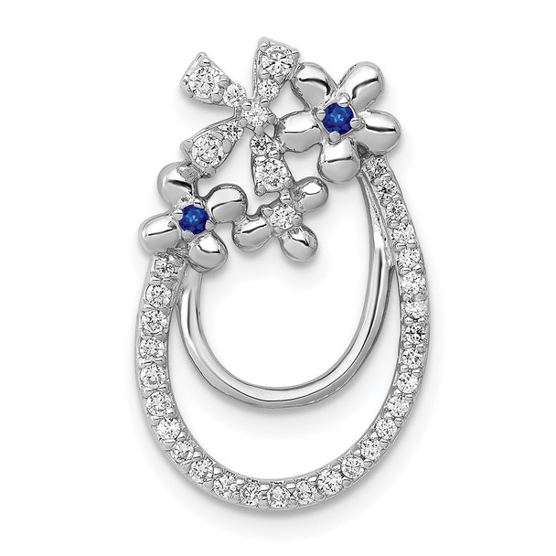 14k White Gold Diamond and Sapphire Flower Chain Slide Pendant