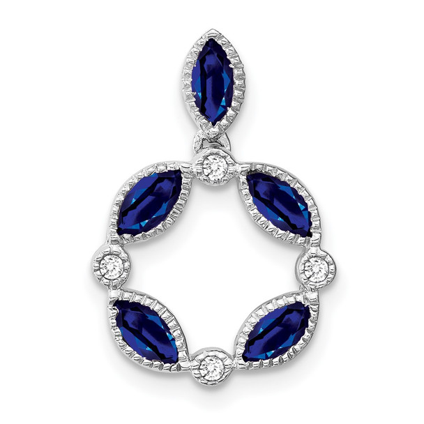 14k White Gold Marquise Sapphire and Diamond Pendant