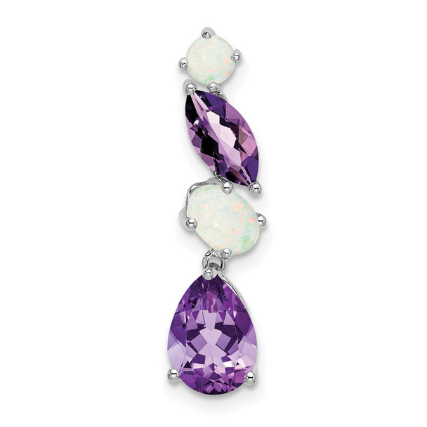 14k White Gold Amethyst and Opal Chain Slide Pendant