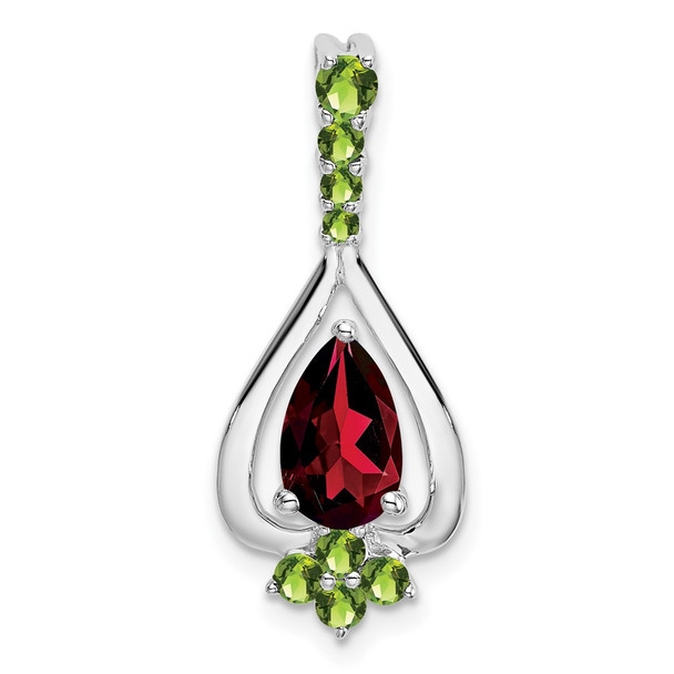 14k White Gold Pear Garnet and Peridot Pendant