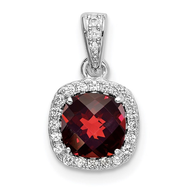 Sterling Silver Rhodium-plated 1.05 Garnet/Created White Sapphire Pendant