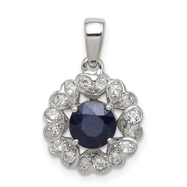 Sterling Silver Rhodium Plated White Topaz & Sapphire Pendant QP3003S