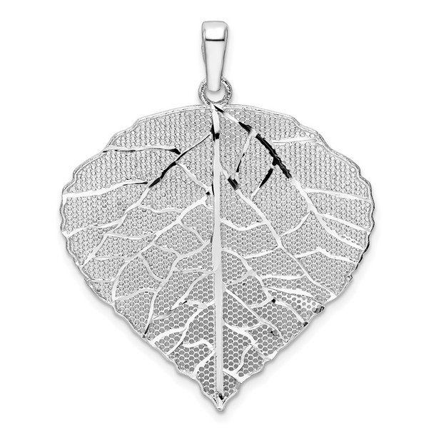 Sterling Silver Rhodium-plated Polished & Diamond-cut Large Leaf Pendant