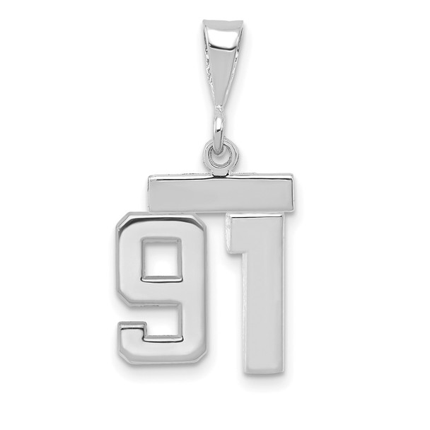 14k White Gold Small Polished Number 91 Pendant