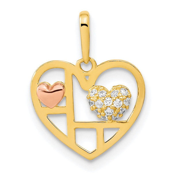 14K Two-tone Gold Heart with CZ Pendant
