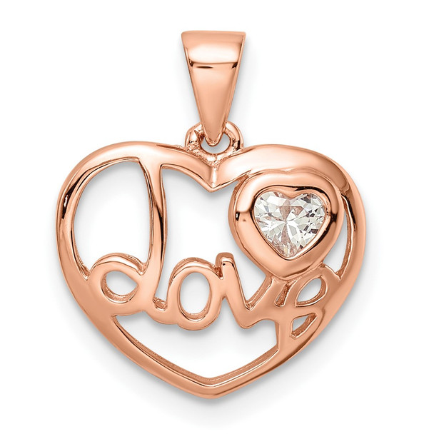 Pink Sterling Silver CZ Love Heart Pendant