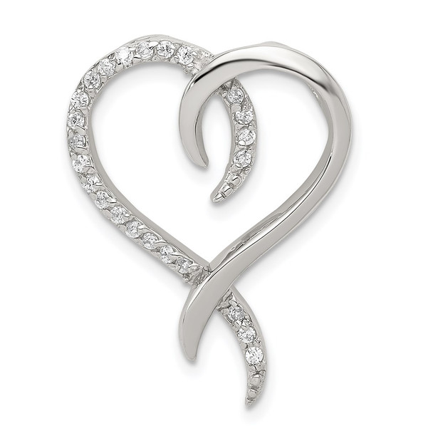 Sterling Silver Rhodium-plated CZ Heart Chain Slide Pendant QP1345