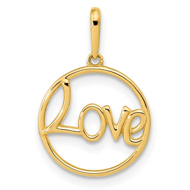 14k Yellow Gold Polished Circle LOVE Pendant