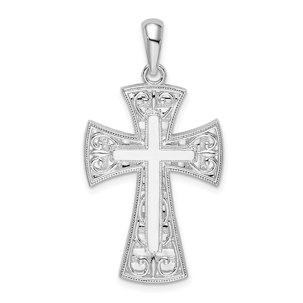 Sterling Silver Fancy Heart Design Cross Pendant