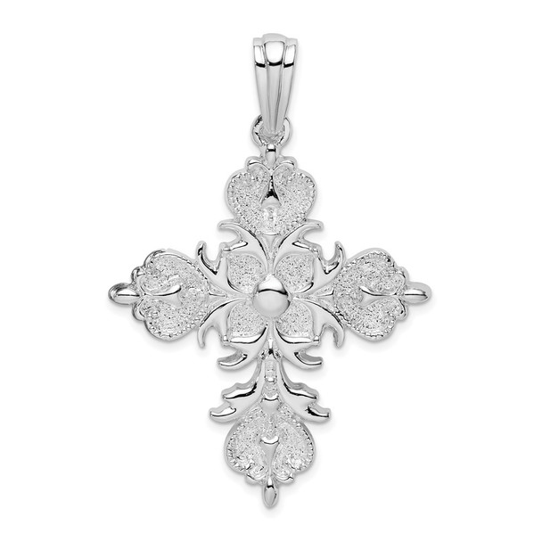 Sterling Silver Polished/Textured Fleur de Lis Cross Pendant