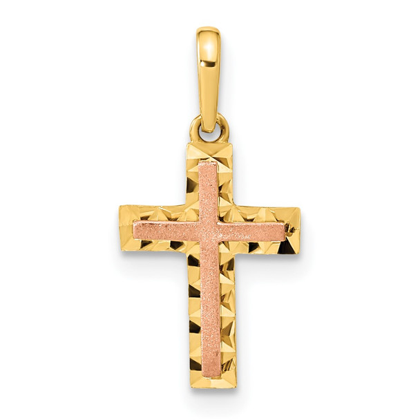 14K Two-tone Gold Diamond-cut Cross Pendant