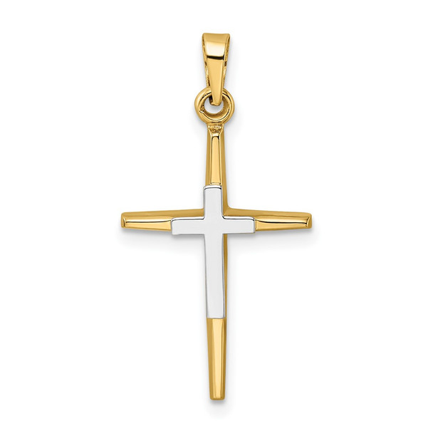 14k Two-tone Gold Polished Solid Double Cross Pendant XR1976