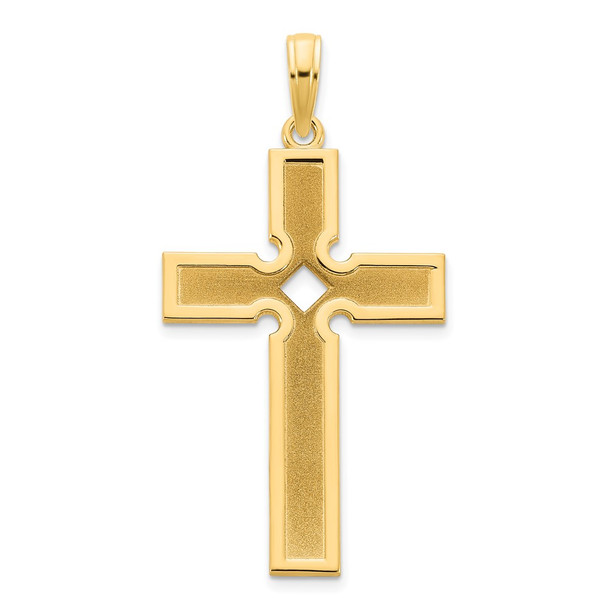 14k Yellow Gold Polished and Satin Cross Pendant