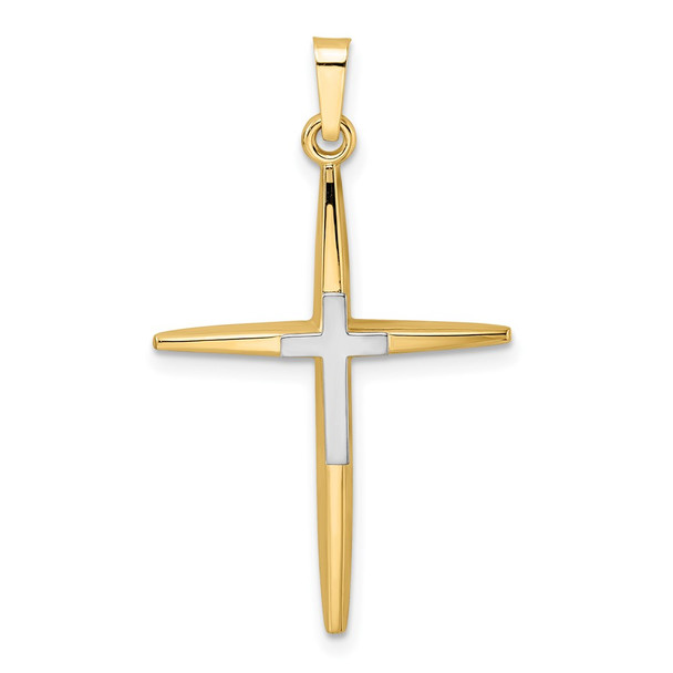 14k Two-tone Gold Polished Solid Double Cross Pendant XR1972