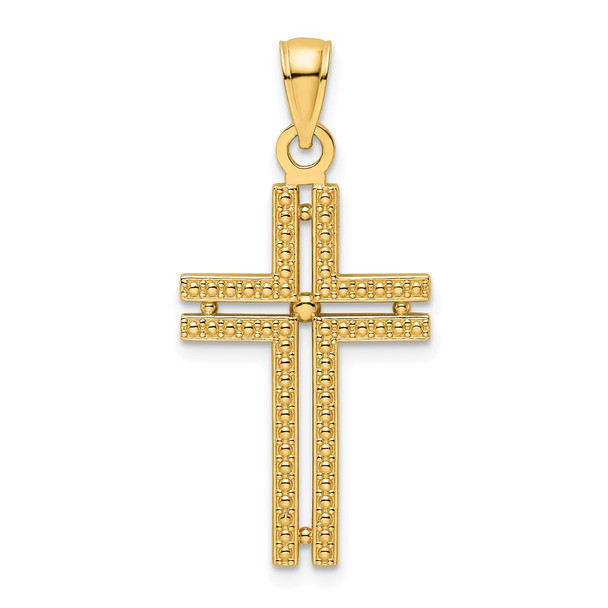 14k Yellow Gold Beaded Cross Pendant K9833