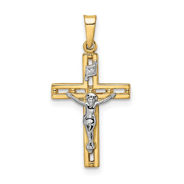 14k Two-tone Gold Polished Solid INRI Crucifix Pendant XR2050