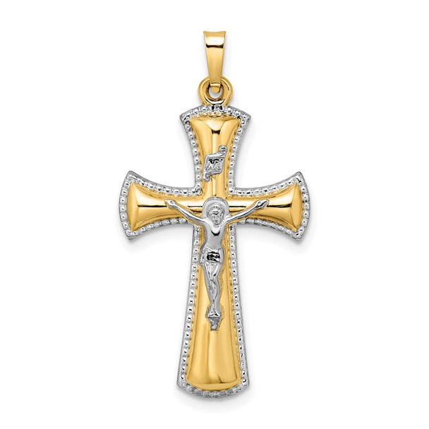 14k Two-tone Gold and White Rhodium Hollow INRI Crucifix Pendant XR2063