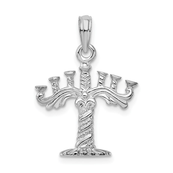 Sterling Silver Polished/Textured 3D Menorah Pendant