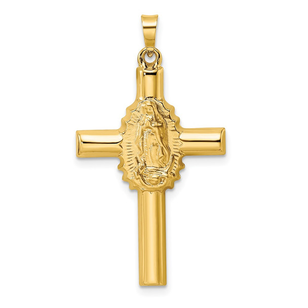 14k Yellow Gold Polished and Satin Hollow Cross Pendant