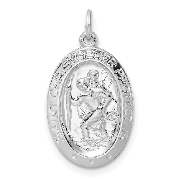 Sterling Silver Rhodium-plated Polished Solid Saint Christopher Pendant