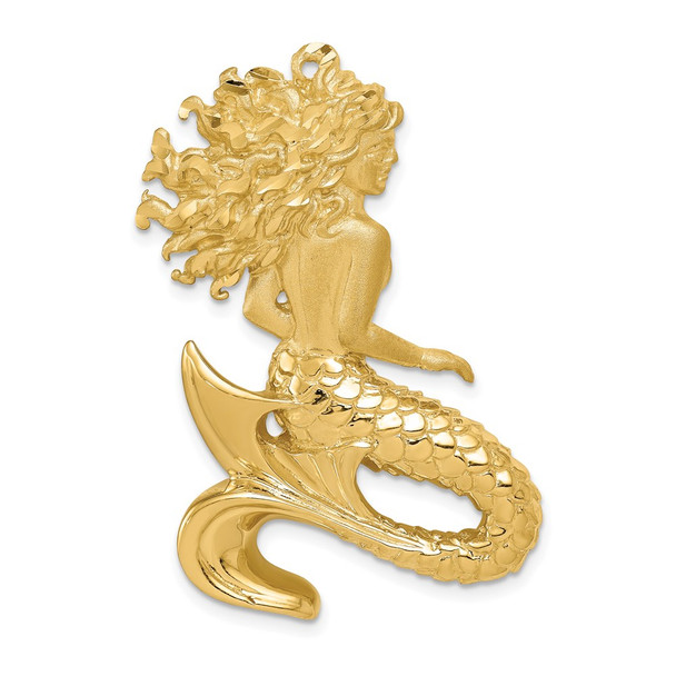 14k Yellow Gold Polished & Satin Diamond-cut Mermaid Slide Pendant