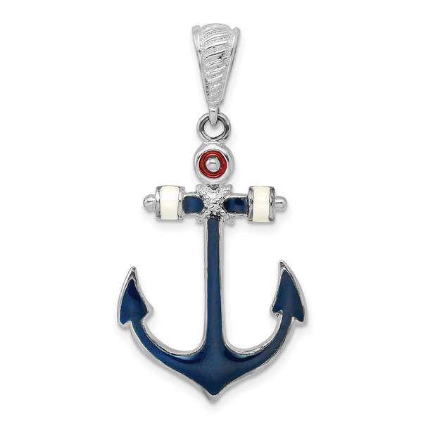 Sterling Silver Polished Enameled Anchor Pendant