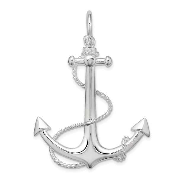 Sterling Silver Polished 3D Anchor w/Rope Pendant QC10270
