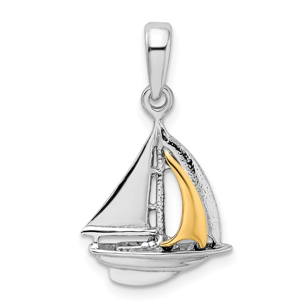 Sterling Silver Polished 3D Sailboat w/14k Yellow Gold Sail Pendant