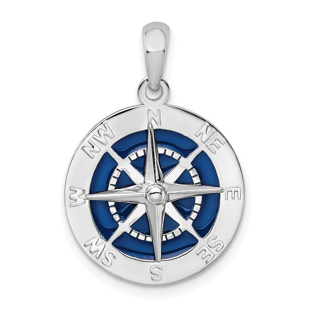 Sterling Silver Polished Enameled Compass Pendant