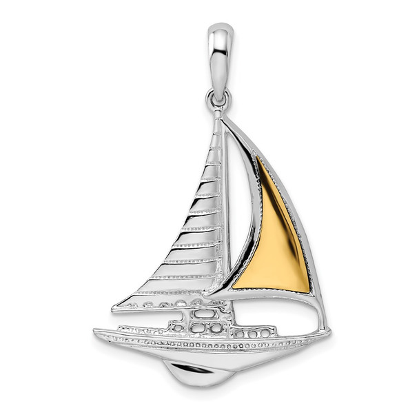 Sterling Silver Polished Sailboat w/14k Yellow Gold Accent Pendant