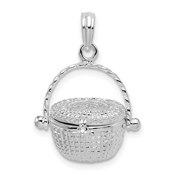 Sterling Silver Polished Moveable 3D Nantucket Basket Pendant QC10259