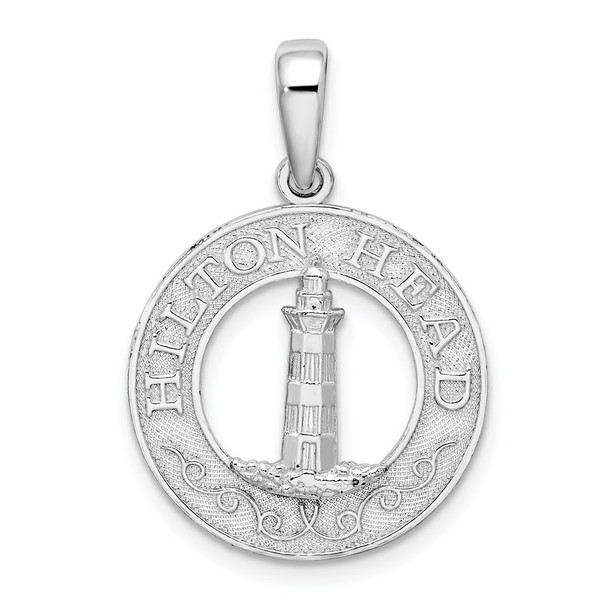 Sterling Silver Textured Hilton Head Circle w/Lighthouse Pendant