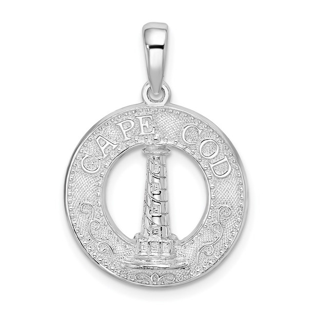 Sterling Silver Polished Cape Cod w/Lighthouse Circle Pendant