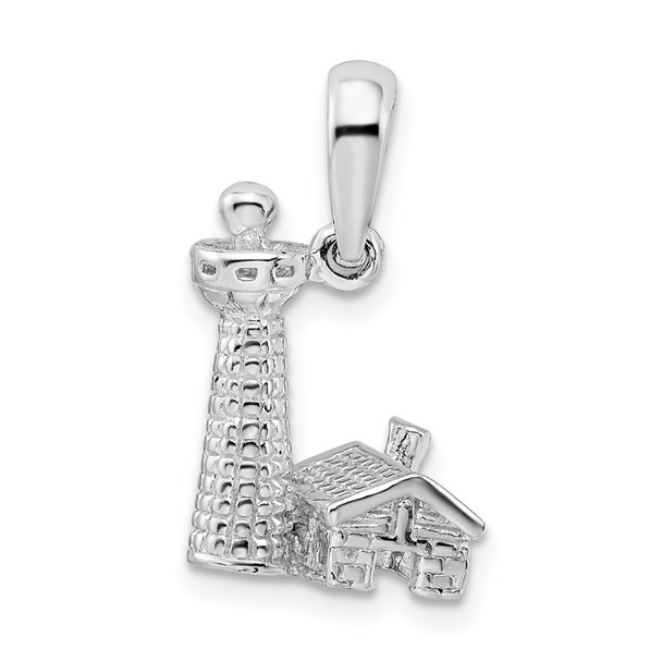 Sterling Silver Polished/Textured 3D Lighthouse Pendant QC10015