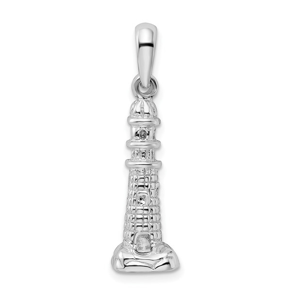 Sterling Silver Polished/Textured 3D Lighthouse Pendant QC10018