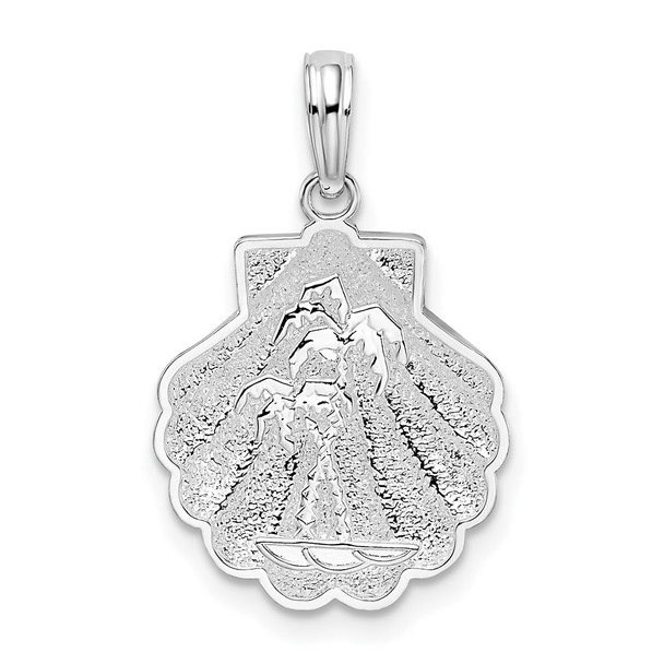 Sterling Silver Polished/Textured Shell w/Palm Trees Pendant