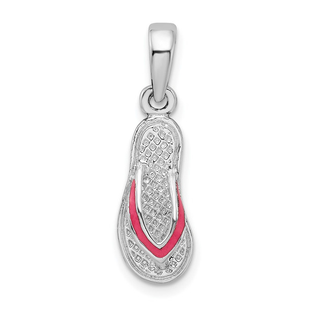 Sterling Silver Polished Enameled Pink Flip-flop Pendant